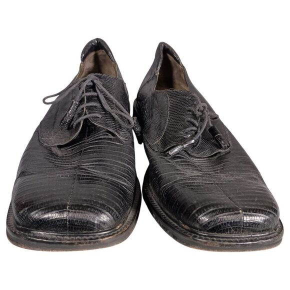 Mezlan Dress 13 Mens Black Genuine Lizard Derby Square Toe Lace Up Animal Print - Picture 3 of 12